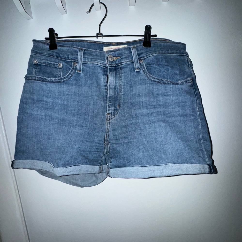 Mid length denim shorts